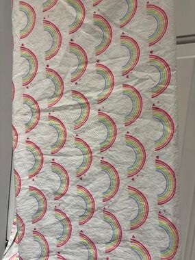Pottery Barn Kids Twin Flat Sheet Pastel Rainbow Hearts 100% Organic Cotton Perc